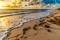 Waves on Miami beach in colorful sunrise, Florida, United States of America Royalty Free Stock Photo