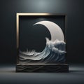 waves and moonlit shore podium, empty showcase for packaging product presentation AI generation