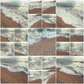 Waves Of Ocean On Sandy Beach. Background. Selective focus. Collage of many photos colorized instagram style Royalty Free Stock Photo