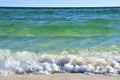 Waves from the ocean seethe and foam on the shore Royalty Free Stock Photo