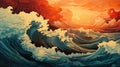 Waves in Olden Colors, abstract illustration