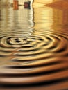 Waves, ripple and gold with water drop pattern with mockup for 3d, digital and texture. Environment, design and