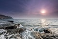 Waves, rock and sunrise Royalty Free Stock Photo