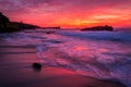 Waves and rocks in the Pacific Ocean at sunset, seen at Shell Be