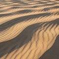 Waves of sand form rhythmic patterns, creating a striking play of light and shadow. Fin Royalty Free Stock Photo
