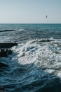 The waves crash on the old pier Royalty Free Stock Photo