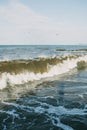 The sea is stormy. Seascape with big waves. Royalty Free Stock Photo