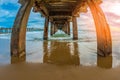 Waves sea and beach under the bridge at Rayong province,Thailand. Royalty Free Stock Photo