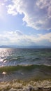 Waves on sea. Storm on lake. End of storm. Nature background