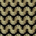 Waves seamless pattern. Greek ornamental background. Repeat vector curves backdrop. Greek key meanders gold 3d wave