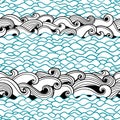 Waves seamless pattern. Vector illustration with curly sea waves. Royalty Free Stock Photo