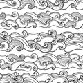 Waves seamless pattern. Vector illustration with curly sea waves.