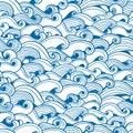 Waves seamless pattern. Vector illustration with curly sea waves. Royalty Free Stock Photo