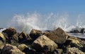 Seascape. Waves show. Summer, sea, sun, beach, rocks, holiday, fun and blue sky - Black Sea, landmark attraction in Romania Royalty Free Stock Photo