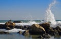 Seascape. Waves show. Summer, sea, sun, beach, rocks, holiday, fun and blue sky - Black Sea, landmark attraction in Romania Royalty Free Stock Photo