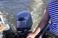 Waves from a small wooden motor boat while searching for a drowned man Royalty Free Stock Photo