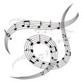 Waves and spirals of music notes and stave Royalty Free Stock Photo