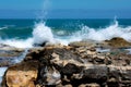 waves splashing against rocks at the coast Royalty Free Stock Photo