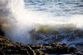 Waves Splashing on Basalt Rocks