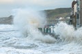 Waves splashing over coast road Royalty Free Stock Photo