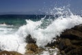 Waves splashing on rocks