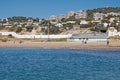 Waves splashing at rocky shore of Mediterranean Sea, Prado beach, Marseille