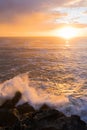 Waves splashing and sunset