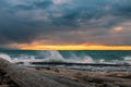 Waves splashing at Whidbey Island beach during sunset Royalty Free Stock Photo