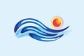 Waves sun watercolor logo vector Royalty Free Stock Photo