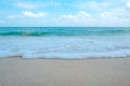Waves on tropical white beach with blue sky Royalty Free Stock Photo