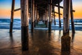 Waves Under the Pier, Newport Beach, California Royalty Free Stock Photo