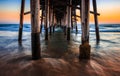 Waves Under the Pier, Newport Beach, California Royalty Free Stock Photo