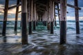 Waves under the pier, in Newport Beach Royalty Free Stock Photo