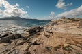 Genoese tower on coast of Corsica near Calvi Royalty Free Stock Photo