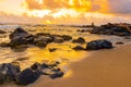 Waves Washing Over Ancient Lava Boulders on Lydgate Beach