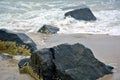 Waves Washing Up Around Jetty Rocks