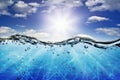 The waves,the water line,on the background of a sunshine in the blue sky Royalty Free Stock Photo