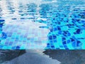 Waves on the water surface The water ripples in the pool and overlooking blurred bright blue ceramic tiles that cover the floor Royalty Free Stock Photo