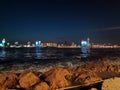 Small Qingdao Park waves and distant city night scenery