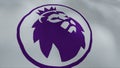 Waving abstract flag with the logo of the new English Premier League. Motion. A lion with a crown inside a circle. For