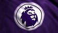 Waving abstract flag with the logo of the new English Premier League. Motion. A lion with a crown inside a circle. For