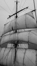 Waving from aloft on a tallship or sailboat Royalty Free Stock Photo