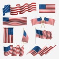 Waving american flag set, pride and democracy Royalty Free Stock Photo