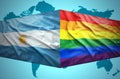 Waving Argentinean and Gay flags