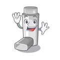 Waving asthma inhalers in cartoon medicine box