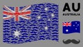 Waving Australia Flag Composition of Gentleman Moustache Icons