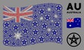 Waving Australia Flag Mosaic of Star Pentacle Icons