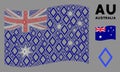 Waving Australia Flag Pattern of Contour Rhombus Icons Royalty Free Stock Photo