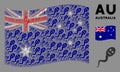 Waving Australia Flag Pattern of Happy Spermatozoon Icons