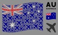 Waving Australia Flag Pattern of Airplane Icons